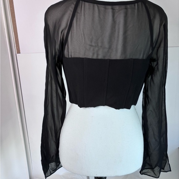Annie Reva Women’s Sheer Top Lined Acetate Snap Split Sleeve Black Top! Size 8 - Picture 5 of 10